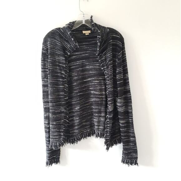 Nordstrom Studio 121 Fringe Trim Cardigan Black Clasp Close Medium - Picture 8 of 10